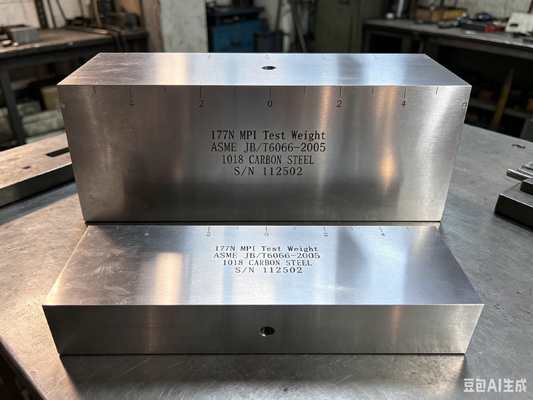 177N MPI Uji Berat 1018 Baja Karbon Inspeksi Partikel Magnetik Blok Kalibrasi Mematuhi ASME JB/T6066-2005 DC Magnetic Yoke Lifting Force Test Spesimen